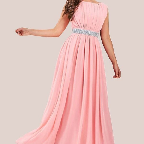Chiffon Maxi With Embellished Belt - Peach by Goddiva