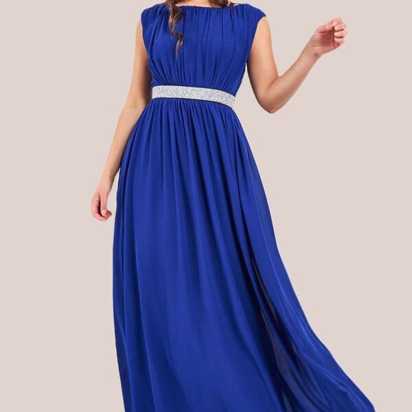 Chiffon Maxi With Embellished Belt - Royal Blue by Goddiva