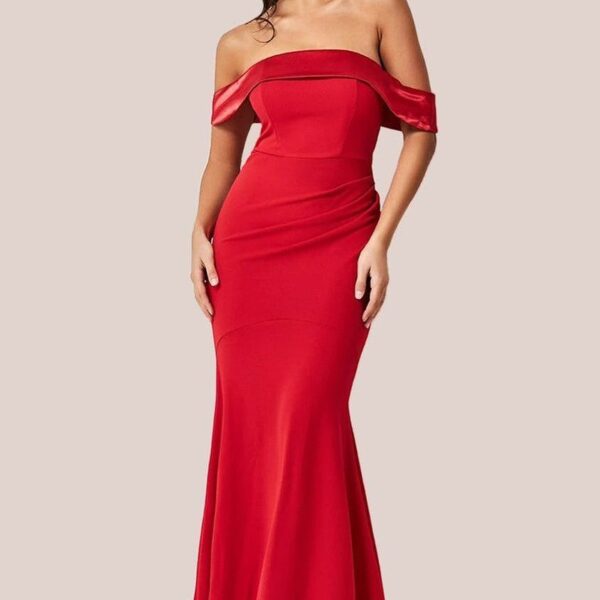 Satin Band Bandeau Maxi Dress - Red by Goddiva