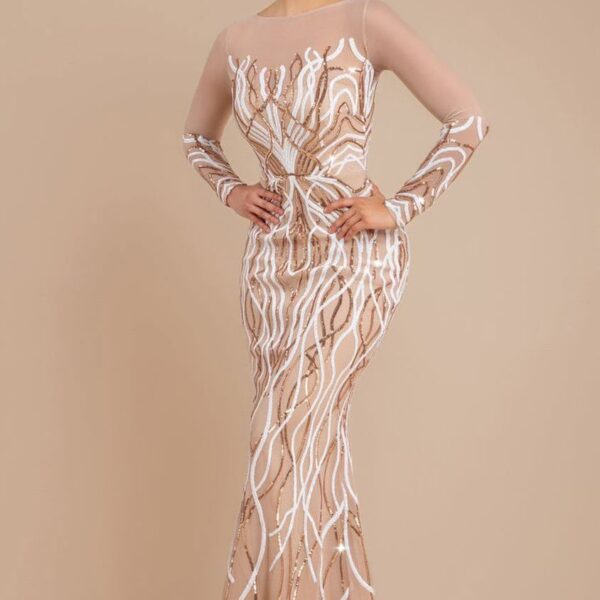 Long Sleeve Sequin Flame Maxi - Champagne by Goddiva