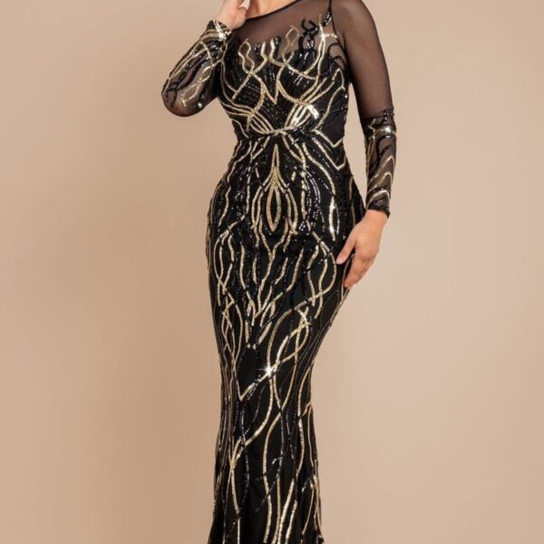 Long Sleeve Sequin Flame Maxi - Gold by Goddiva