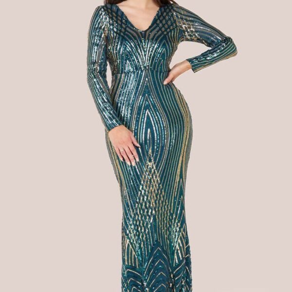 Two Toned V Neck Sequin Maxi - Emerald Green by Goddiva