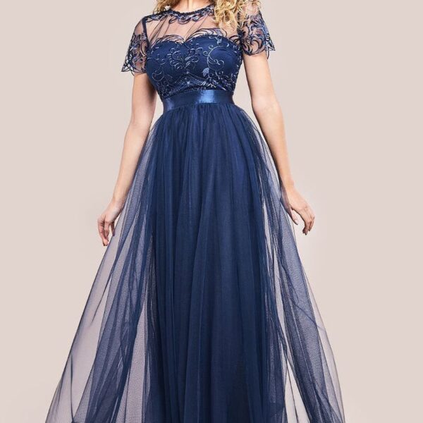 Embroidered Mesh Maxi Dress - Navy by Goddiva