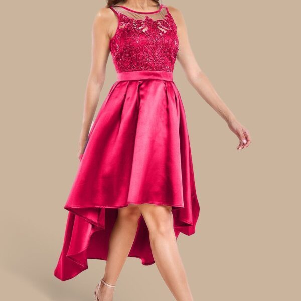 Sequin & Satin Dipped Hem Midi  - Hot Pink by Goddiva