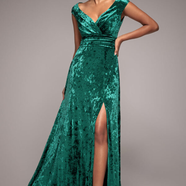 Ice Velvet Bardot Wrap Maxi - Emerald Green by Goddiva