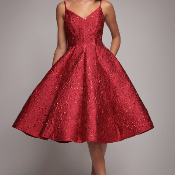 Jacquard Sleeveless A-line Midi Dress - Red by Goddiva