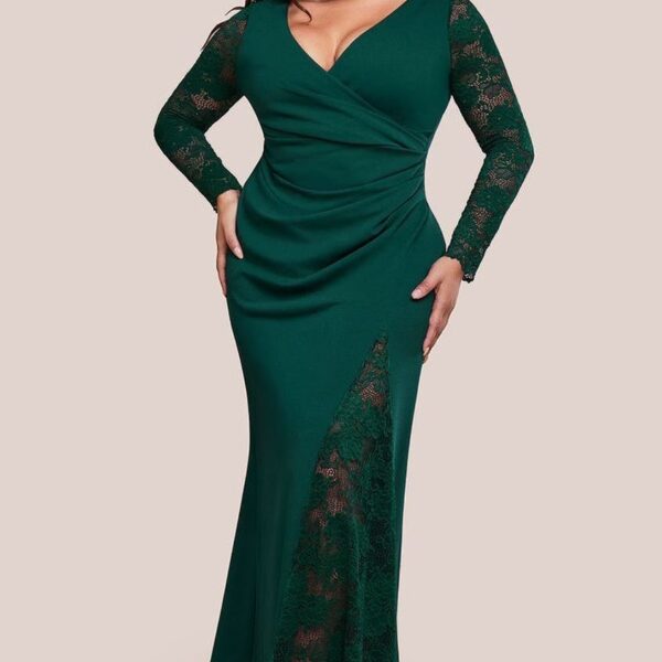 Scuba & Lace Wrap Maxi Dress - Emerald by Goddiva Plus