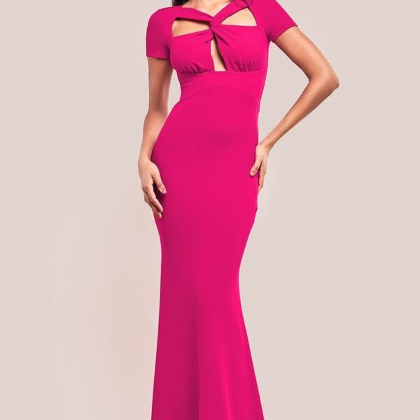 Scuba Crepe Twist Cutout Maxi Dress - Hot Pink by Goddiva