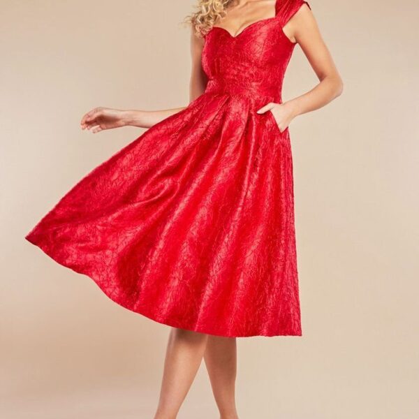 Crushed Satin Sleeveless A Line Midi Dress - Red by Goddiva