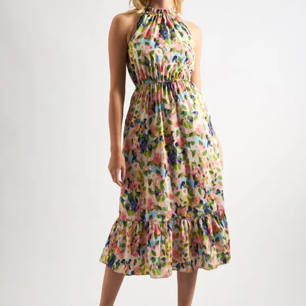 Eren Summer Dream Cut-Away Shoulder Print Midi Dress
