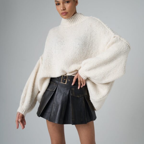 Oversized Funnel Neck Jumper Off White