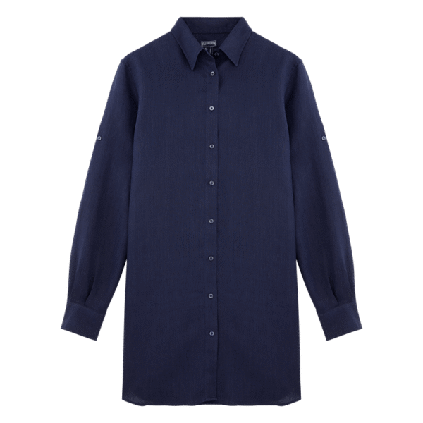 Women Linen Shirt Dress Solid - Fragance - Blue - Size XS - Vilebrequin