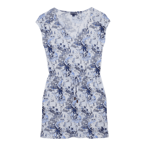 Women V Neckline Linen Short Dress Riviera - Fairway - Blue - Size XS - Vilebrequin