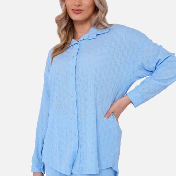 Sky Blue Textured Oversized Long Sleeves Shirt