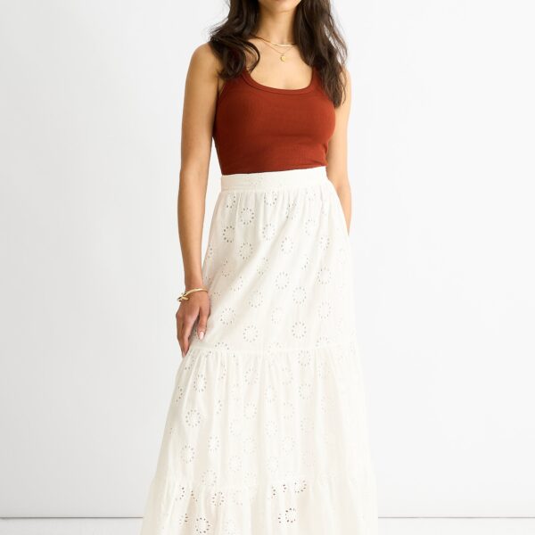 White Tiered Lace Embroidered Long Skirt