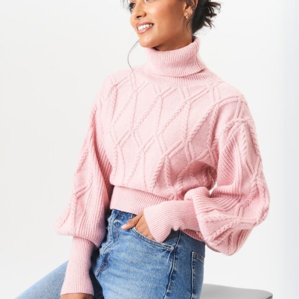 Pink High Neck Knit Crop Jumper