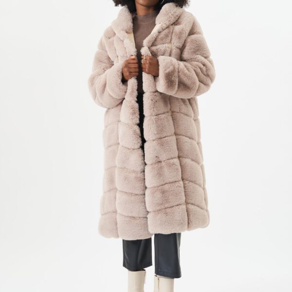 Stone Panelled Hooded Longline Fur Coat