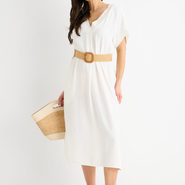 White Air Flow Belted Oversized Dress