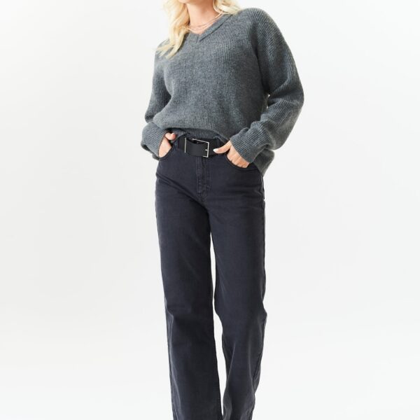 Grey V Neck Knit Oversized Jumper