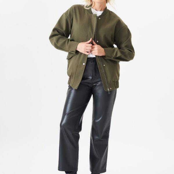 Khaki Zip Up Oversized Bomber Jacket