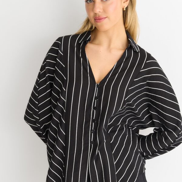 Black Long Sleeve Batwing Stripe Shirt