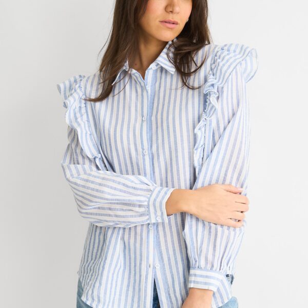Stripe Frill Cotton Shirt