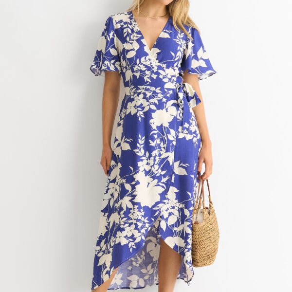 Viscose Floral Wrap Midi Dress