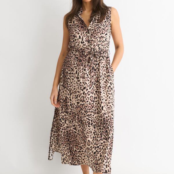 Animal Print Pocket Detail Shirt Dress