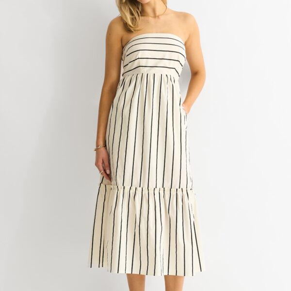 Stripe Cotton Bardot Smock Midi Dress