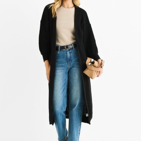 Black Chunky Knit Long Cardigan