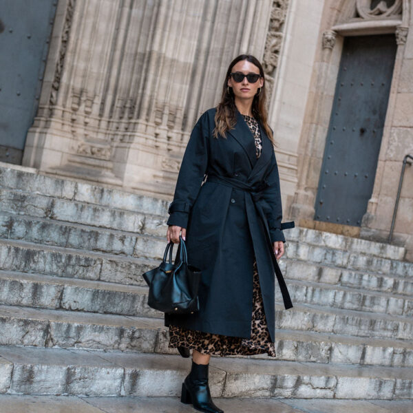 Black Double Breast Longline Belted Trench Coat
