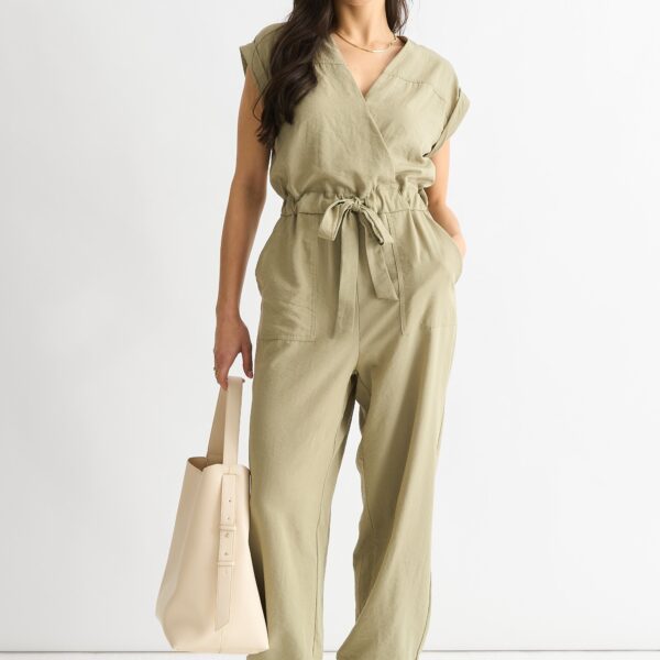 Sage Green Wrap Belted Utility Jumpsuit