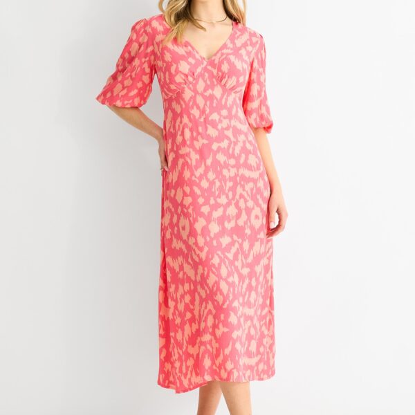 Pink Animal Print Viscose Midi Dress