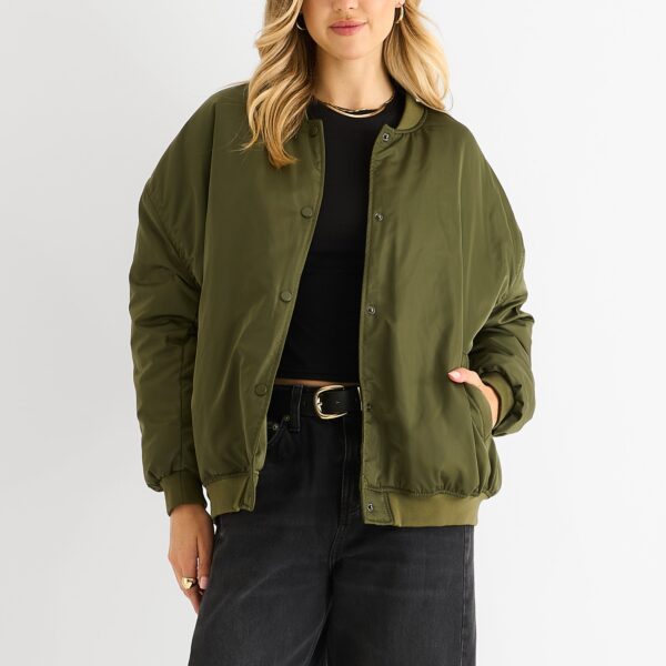 Khaki Padded Oversized Bomber Jacket