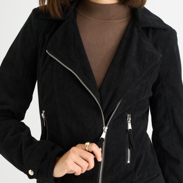 Black Corduroy Biker Zip Up Jacket