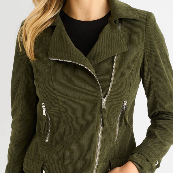 Khaki Corduroy Biker Zip Up Jacket