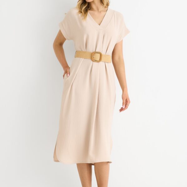 Beige Air Flow Belted Oversized Dress