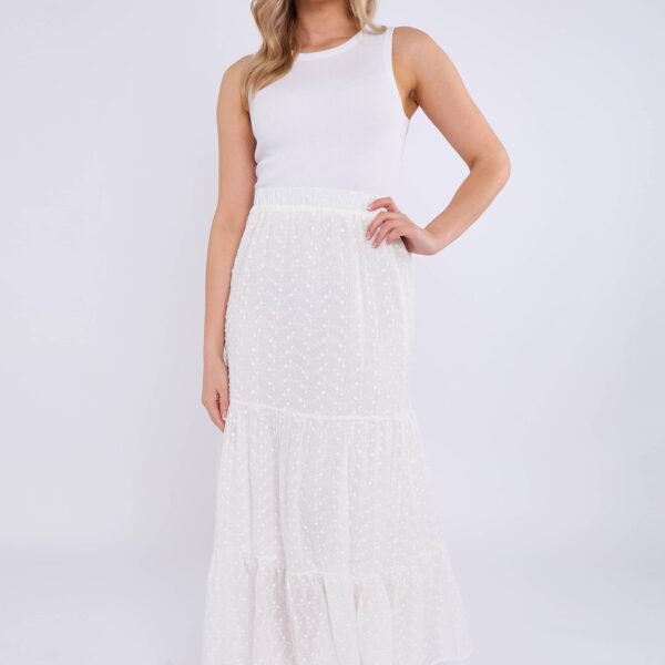 White Cotton Broderie Skater Maxi Skirt
