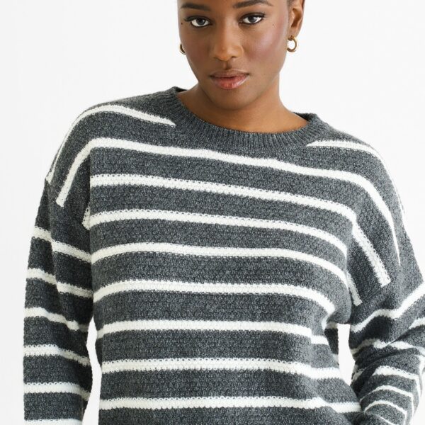 Grey Stripe Chunky Knit Oversized Jumper