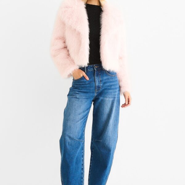 Pink Faux fur lapel Short jacket