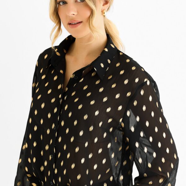 Black Chiffon Foil Jacquard Sheer Shirt