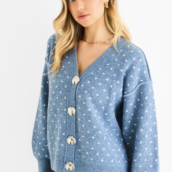 Spot Print Button Cardigan Look Jumper