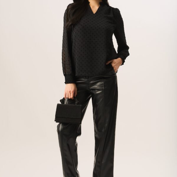 Black Dobby Chiffon Long Sleeve Blouse