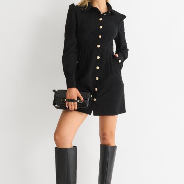 Black Corduroy Mini Shirt Dress