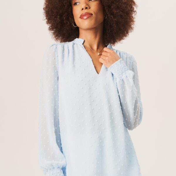 Light Blue Dobby Chiffon Frill Neck Blouse
