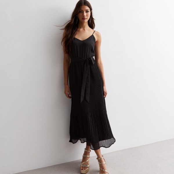 Black Cami Top Pleated Midi Dress