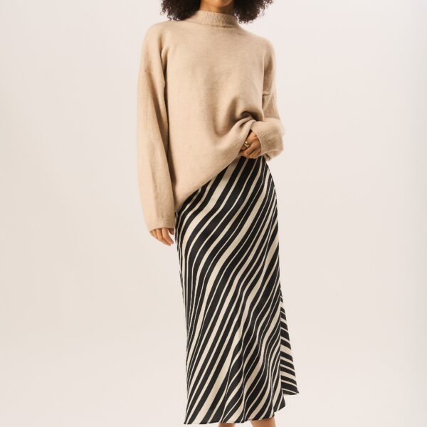 Black Bias Stripe Midi Skirt