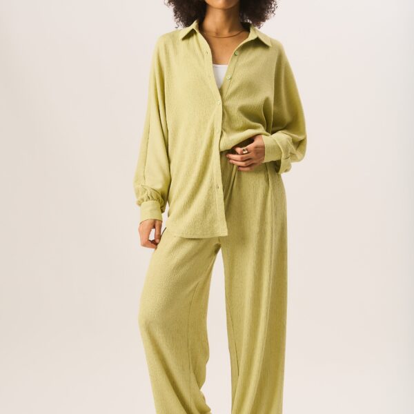 Sage Green Textured Pull On Wide Leg Trousers