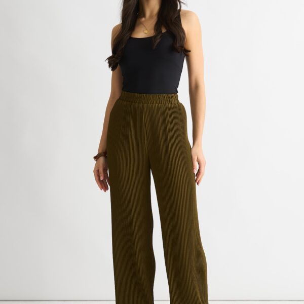 Olive Plisse Loungewear Wide Leg Trouser