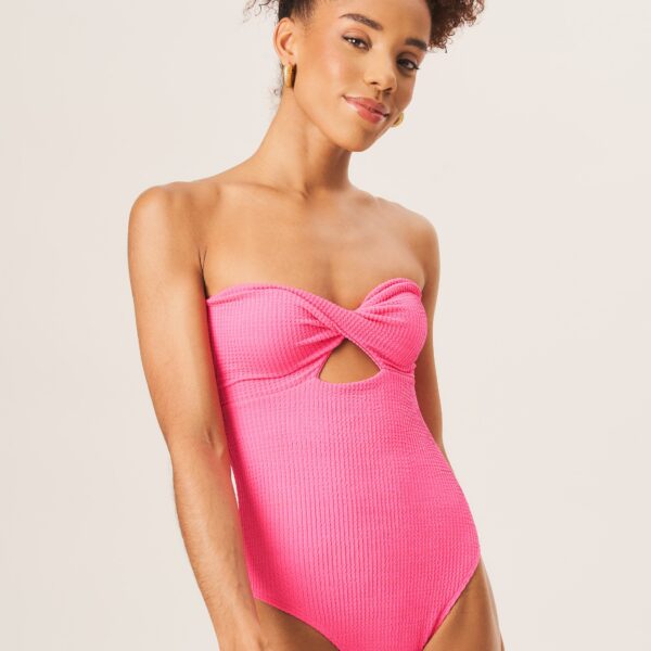 Hot Pink Twist Front Textured Swimsuit